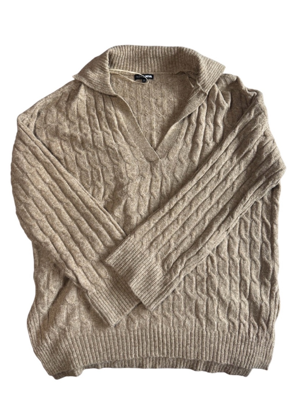 Fashion Nova Oversized V-Neck Sweater in Beige